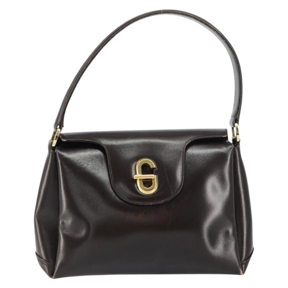 GUCCI Hand Bag Leather Dark Brown Gold - Picture 2 of 15